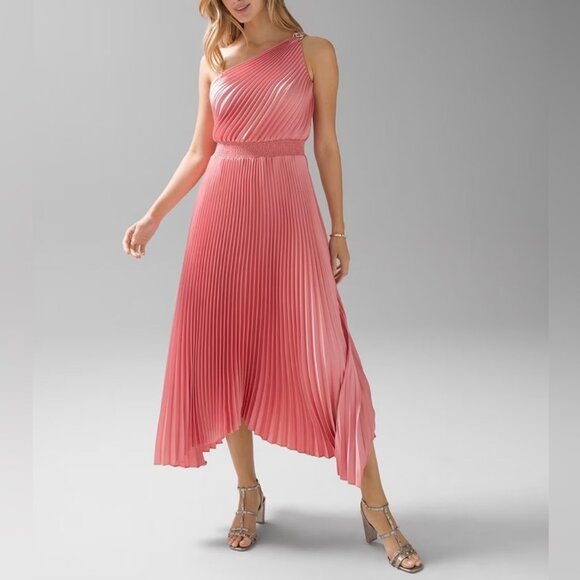 White House Black Market Dresses & Skirts - NW/OT White House Black Market One-Shoulder Pleated Midi Dress Peach Dahlia